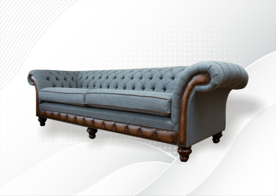 Big xxl Sofa 4 Sitzer Couch Chesterfield Polster Garnitur Leder Textil Grau