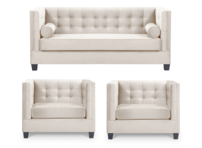 Chesterfield Garnitur Gruppe Sessel Beige Stoff Couchen Möbel Sofagarnitur Neu