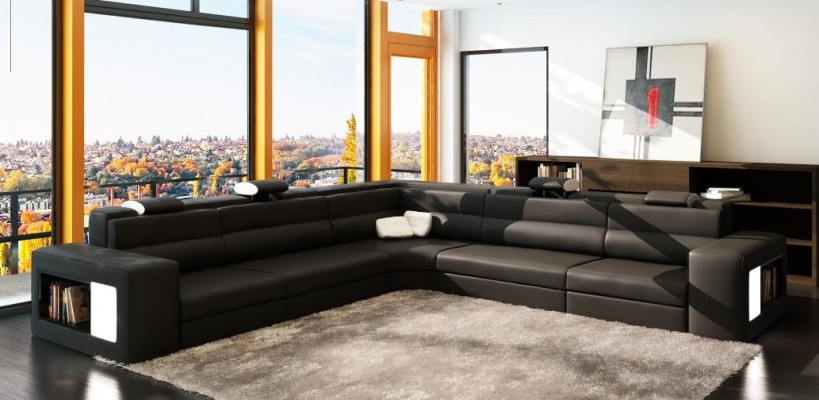 Ledersofa Sofa mit USB,Ecksofa Sitz Polster Wohnlandschaft XXL Big Weiden Weiß