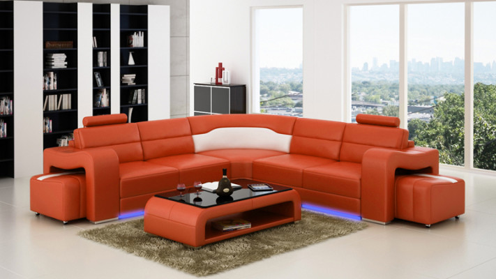 Ledersofa mit USB,Wohnlandschaft Ecksofa Eck Garnitur Design Modern Sofa F3008B