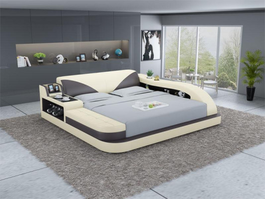 Multifunktions Bett Luxus Design Leder Betten Doppel Ablage Regal 180x200