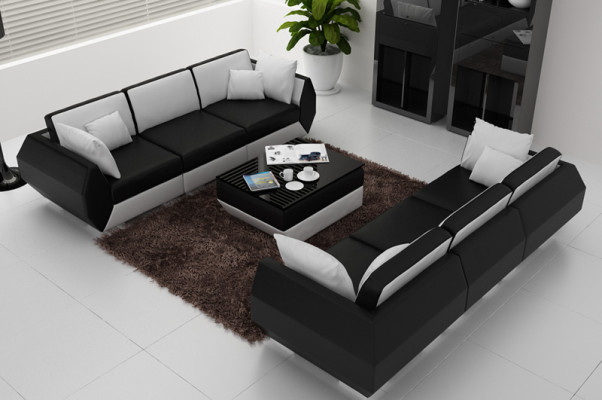 Ledersofa Couch Wohnlandschaft 3+3 Sitzer Garnitur Design Modern
