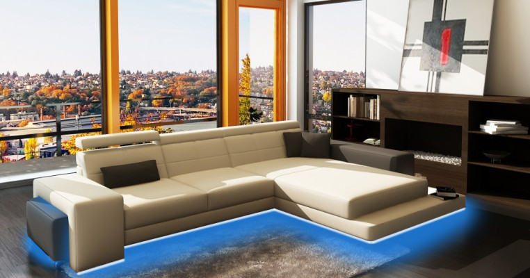 Ecksofa Polster Couch Sofa Wohnlandschaft Sitz Eck Garnitur Textil Leder