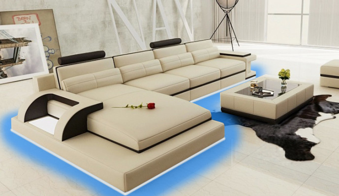 Ecksofa Garnitur Polster Sofa Couch Wohnlandschaft Sitz Eck Textil Leder