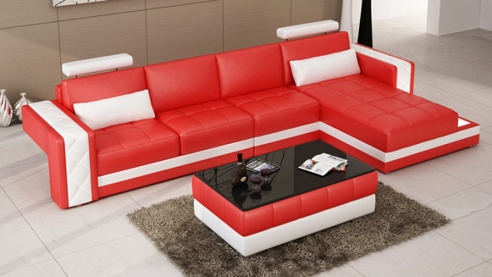 Ledersofa Couch Wohnlandschaft Ecksofa L-Form Garnitur Design Modern