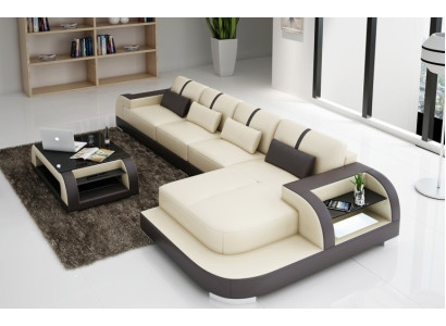 Ledersofa Ecksofa Eckcouch Polster Sitz Ecke Garnitur Wohnlandschaft H4 Weiß LED