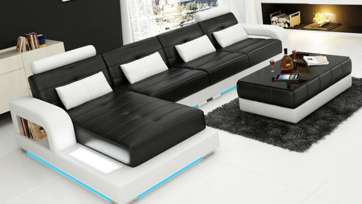 Ledersofa Couch Wohnlandschaft Eck Garnitur Design Modern Sofa Deko L-Form