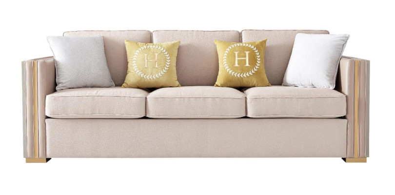 Designer Couch Sitz Polster 3+1 Sitzer Beige Edelstahl Garnitur Sofa Samt Neu