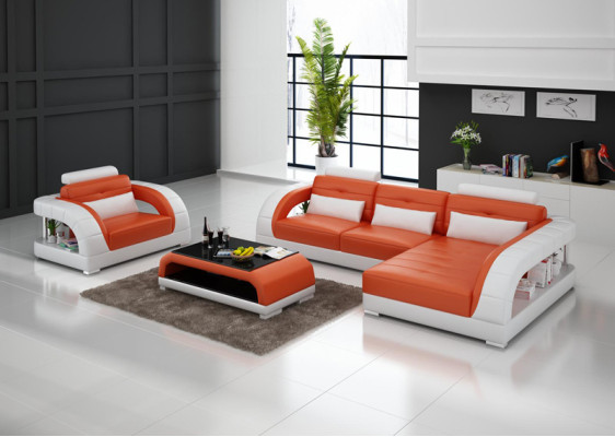 Ledersofa Couch Wohnlandschaft Ecksofa + Sessel Neu Garnitur Design Sofa mit USB