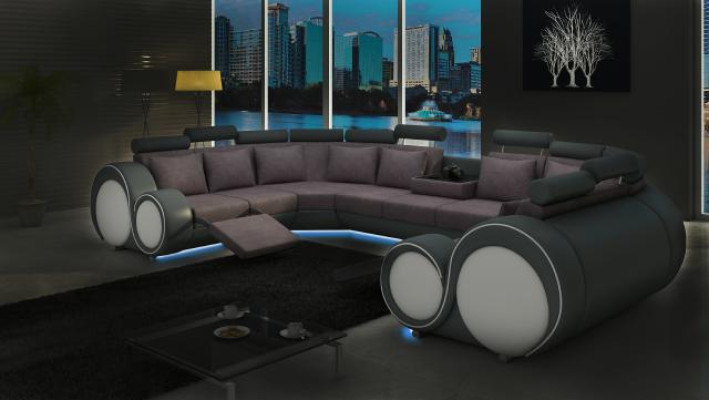 Stoff Textil Couch Textilsofa mit USB Ecksofa Couch Wohnlandschaft XXL Relax Neu