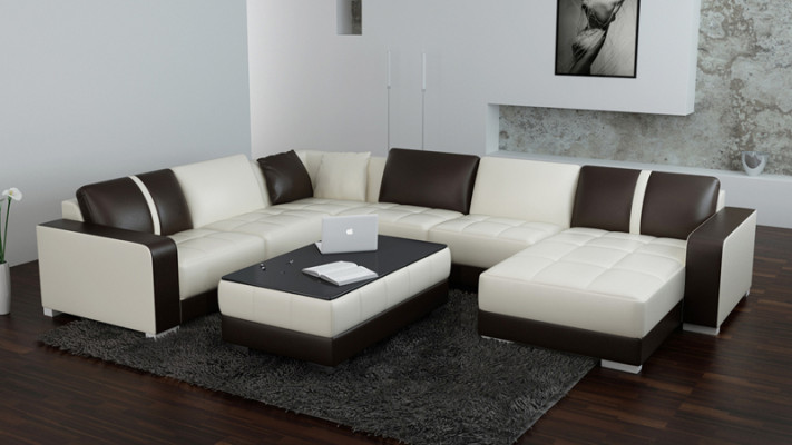 Ledersofa Couch Wohnlandschaft Ecksofa Eck Garnitur Design Modern Sofa mit USB