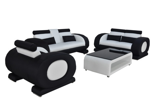 Sofa mit USB Leder Sitz 3+2+1 Komplett Set Garnitur Designer Moderne Polster Neu