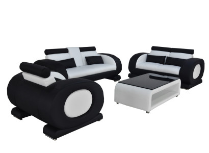 Sofa mit USB Leder Sitz 3+2+1 Komplett Set Garnitur Designer Moderne Polster Neu