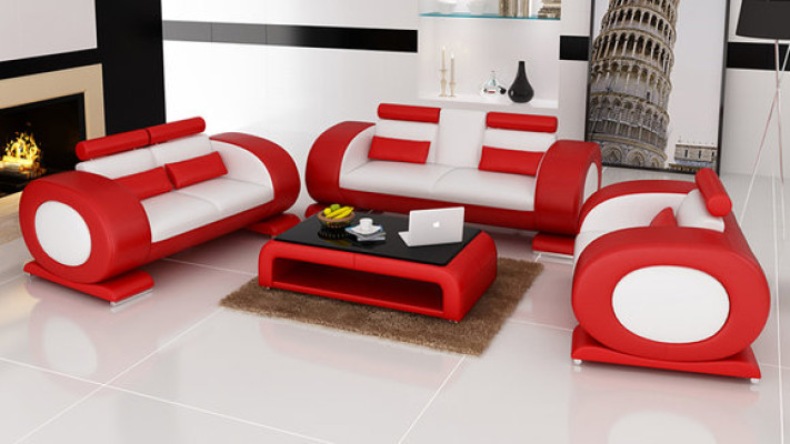 Sofa mit USB Leder Sitz 3+2+1 Komplett Set Garnitur Designer Moderne Polster Neu