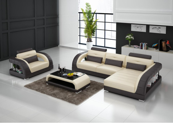 Ledersofa Couch Wohnlandschaft Ecksofa + Sessel Neu Garnitur Design
