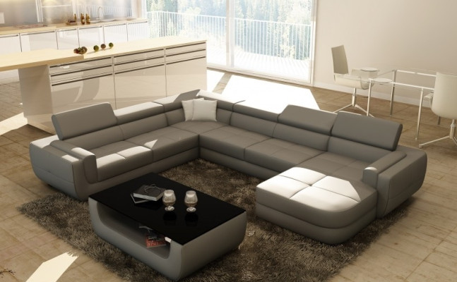 Polster Ledersofa Sofa + USB Wohnlandschaft U Form XXL Big Orange Couch Ecksofa
