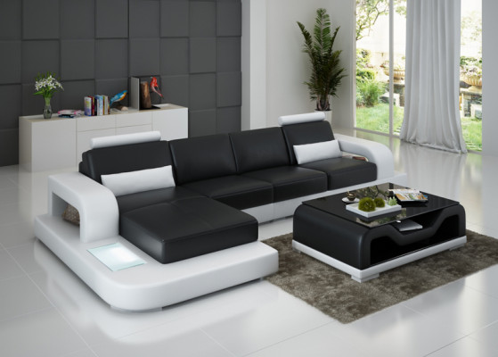Ledersofa Couch Wohnlandschaft Ecksofa Eck Garnitur Design Modern Sofa G8007C