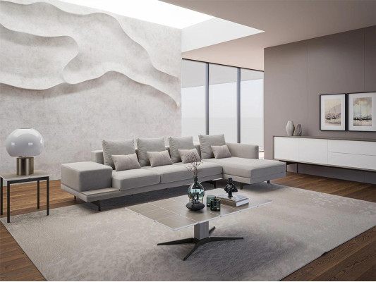Luxus Wohnzimmer Set 3tlg Ecksofa L-Form Neu Couchtisch mit Holz Beistelltisch