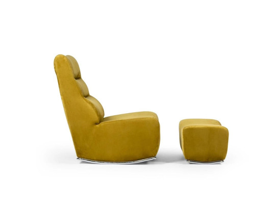 Luxus Gelb Komplett Sessel mit Hocker Sitzmöbel Wohnzimmer Designer Textil