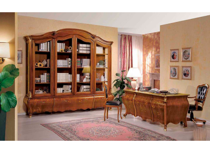 Braunes Büro-Set Luxus Schreibtisch Vitrine Drehsessel Klassisch 3tlg