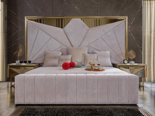 Schlafzimmerset Bett Nachttische Schminktisch mit Spiegel in elegantem italienischem Stil in weißer Farbe