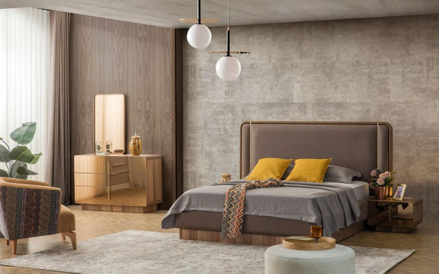Schlafzimmer Set Bett + 2x Nachttische + Kommode + Spiegel Design Möbel Neu 5tlg 