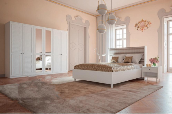 Schlafzimmer Set Bett 2x Nachttische Kleiderschrank 4tlg Design Luxus