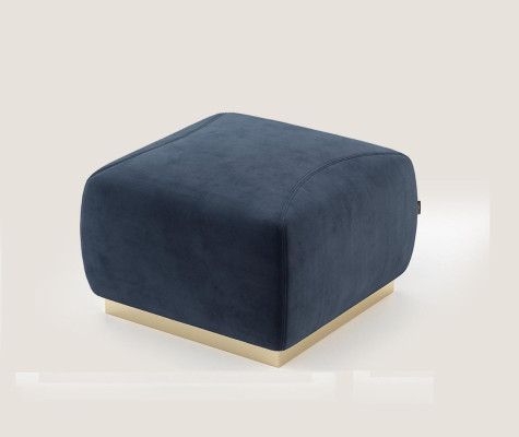 Designer Luxus Blauer Hocker Mit Edelstahlrand Polster Textil Möbel Neu