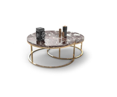 Luxus Marmor Couchtisch + Beistelltisch Set Runde Wohnzimmer Tische 2tlg