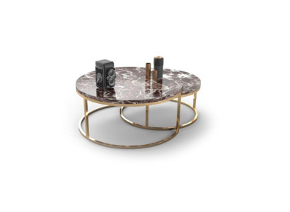 Luxus Marmor Couchtisch + Beistelltisch Set Runde Wohnzimmer Tische 2tlg