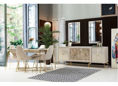 Goldenes Esszimmer Set Luxus Garnitur Esstisch mit Stühlen Designer Möbel