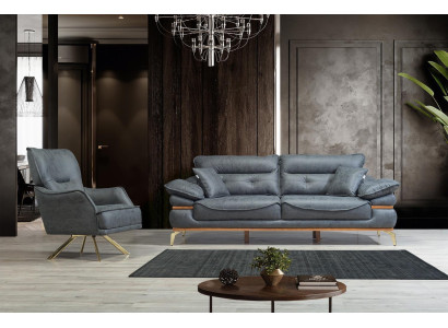 Modernes Designer graues Wohnzimmer mit 3-Sitzer-Sofa neuem Sessel