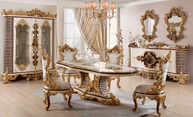Luxuriöses Esszimmer Set Klassische Essgruppe Holz Möbel Stil Design