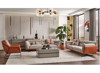 Couchgarnitur Sofagarnitur Komplette Polstersofa Orange Stoffsofa