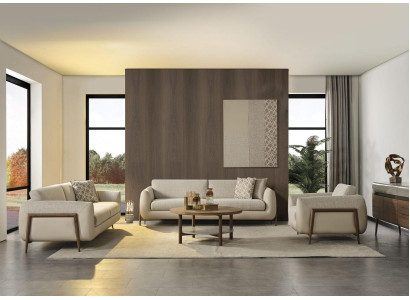 Komplette Polstersofa Couchgarnitur Sofagarnitur Beige Stoff Stoffsofa