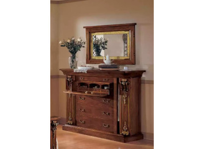 Schlafzimmer Kommode mit Spiegel Klassische Möbel 2 tlg Bett Schrank