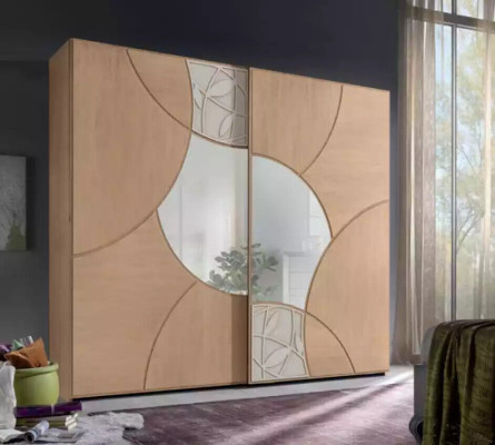 Kleiderschrank Mit Schwebetüren Schlafzimmer Holz Schrank Braun Spiegel