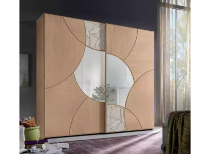 Kleiderschrank Mit Schwebetüren Schlafzimmer Holz Schrank Braun Spiegel