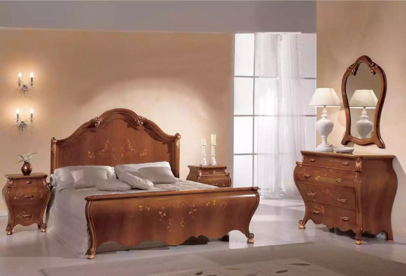Bett Holzdoppelbett im klassischen Stil Luxus Design Schlafzimmer Betten