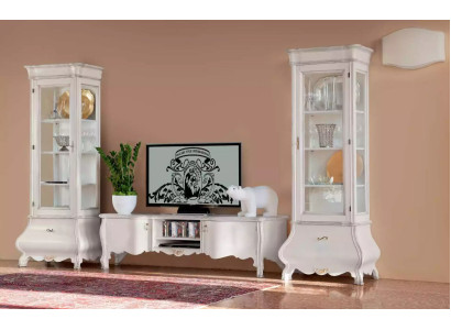 Weiße Luxus Wohnzimmer Wohnwand Möbel 2x Vitrinen TV-Ständer Klassisch