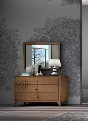 Schlafzimmer Kommode mit Spiegel Holz Möbel Schrank Braun Modern Neu