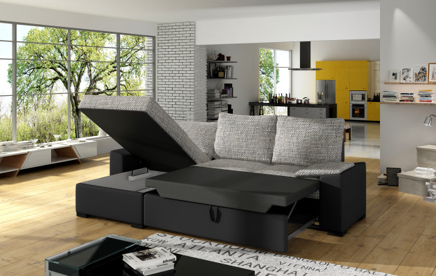 Design Ecksofa Schlafsofa Bettfunktion Couch Leder Polster Textil Sofas