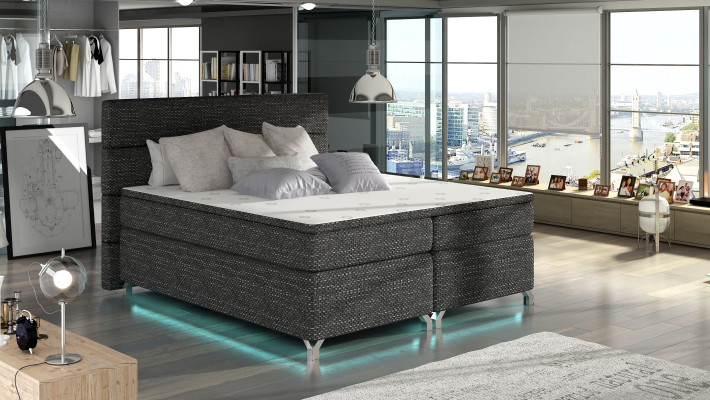 Boxspring Bett 180x200cm Betten Hotel Leder Komplett Bettkasten Topper