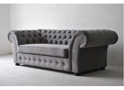 Sofa 3 Sitzer Stoff Design Couch Polster Sofas Textil Modern Chesterfield Grau