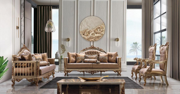 Sessel Wohnzimmer Klassisch Design Sessel Gold Luxus Wohnzimmer Textil