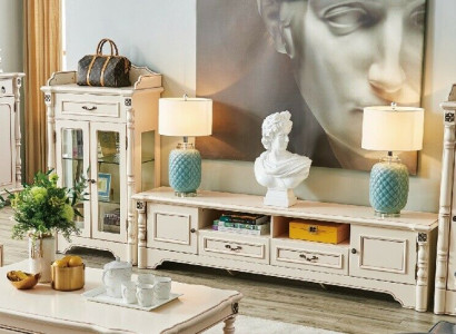 3tlg. Wohnwand TV Lowboard Elegante Vitrine Wohnzimmer Design Klassisch