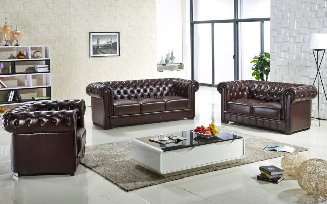 Dreisitzer Couch Polster Design Sofa Moderne 3er Sitz Sofas chesterfield braun