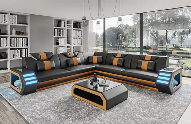 Lederpolster Design Wohnzimmer Ecksofa Eckcouch Couch Sofa L Form Wohnlandschaft