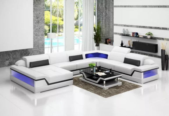 Ledersofa Ecksofa U-Form Modernes Sofa Wohnlandschaft Ledercouch
