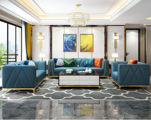 Medusa Edelstahl Leder Sofagarnitur Couch Wohnzimmer Möbel 4tlg Set